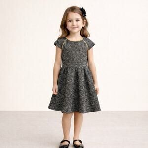 Crazy 8 Girls Sz 7 Tweed Dress Metallic Thread Fit Flare Black White Gold Accent